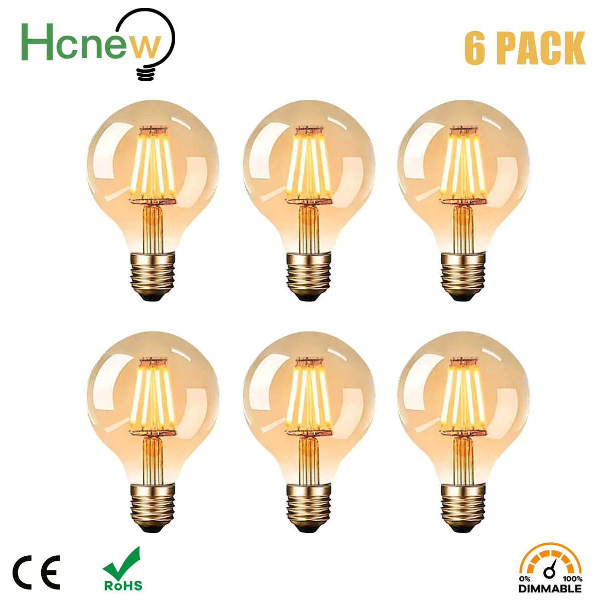 

6pcs/lot E27 Retro Edison LED Filament Bulb Lamp Dimmable AC220V Light Bulb G80 Amber Glass Bulb Vintage Candle Light Home Decor