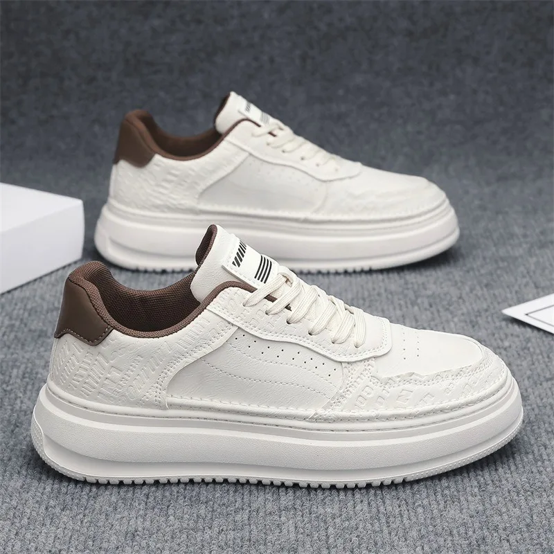 Mens Retro Low-top Skate Trainers Textured Faux Leather Upper Soft-sole Comfort Elevated Sole Daily Walking Streetwear Footwear