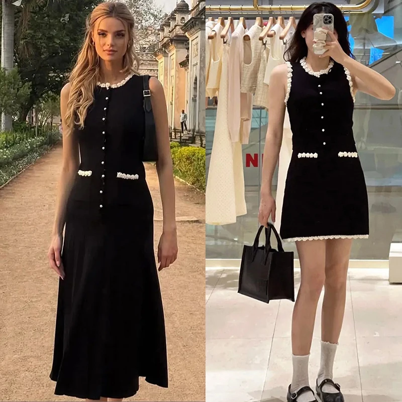 

Hebe Fraance Sle Summer Heavy Work 3D Flower Knitted Svel Vest Skirt Dr Selfwill Brand Lady's Spring Summer Dr