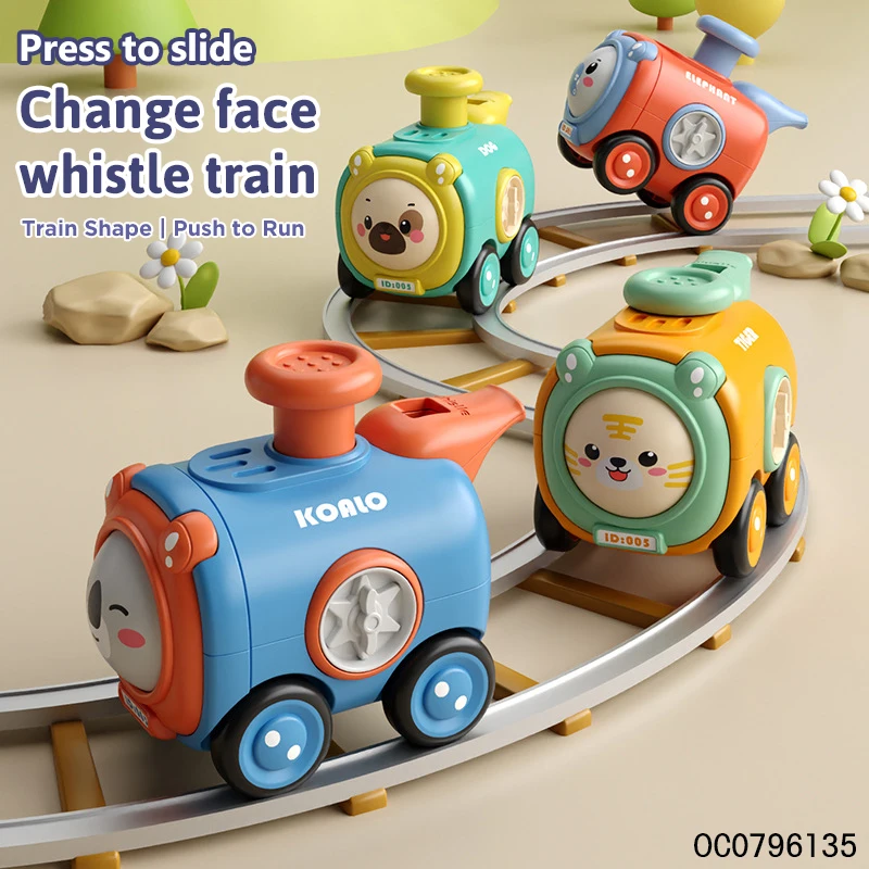

Cartoon Train Baby Press and Go Animal Slide Bumper Car Vehicle Toy With Whistle