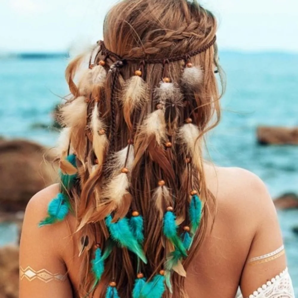 

Halloween Bohemian Feather Headband Long Festival Hair Accessory Costume Boho Headpiece Tribal
