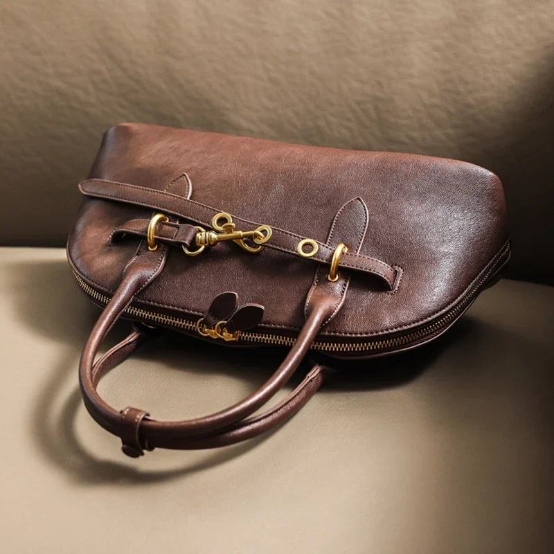 Neue Damen Retro Echtleder Shell Tasche Europäische Amerikanische Mode Gemüse Damen Pendeln Umhängetasche Handtasche Kelly Tote