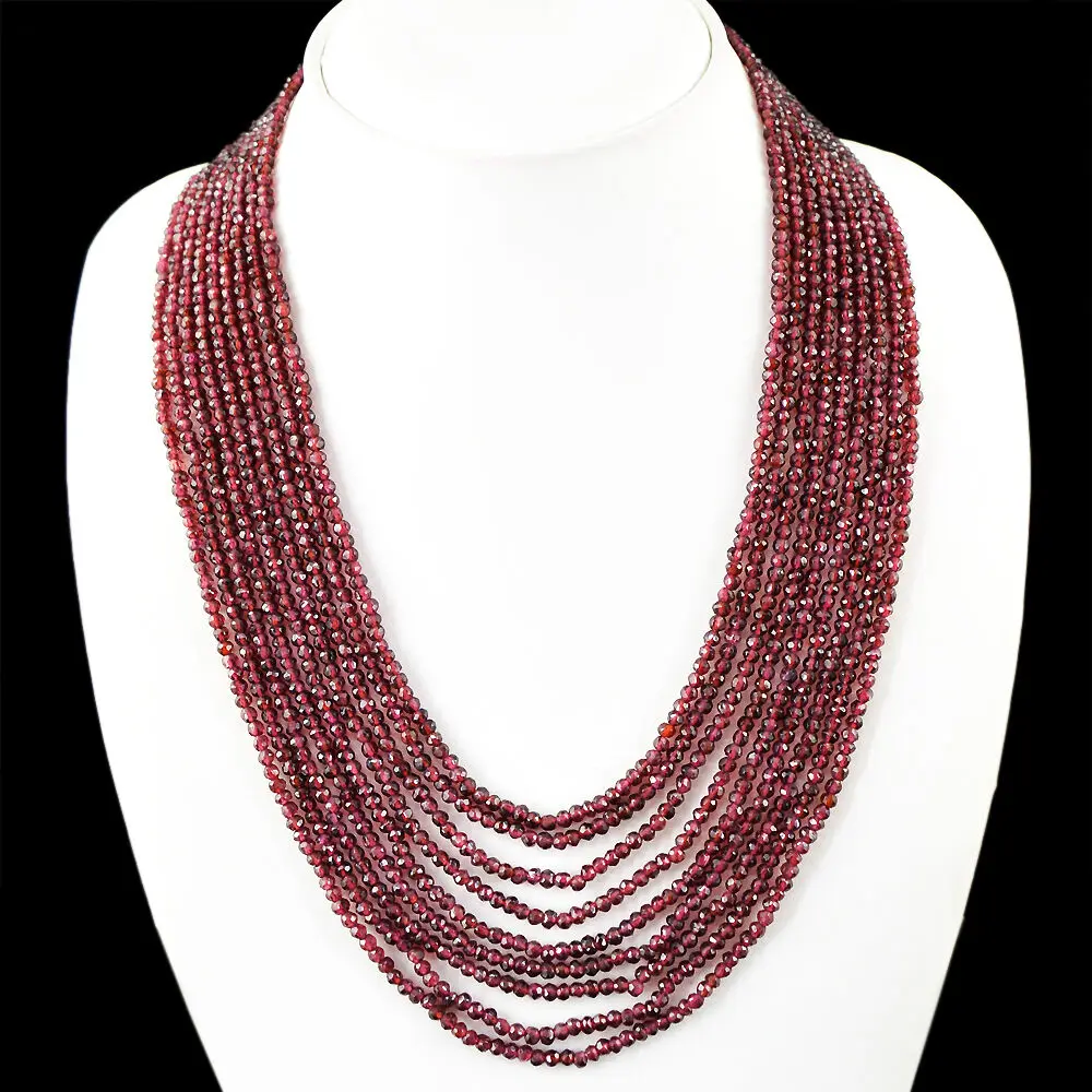

WONDERUL 435,00 CTS НАТУРАЛЬНОЕ 9-линейное ОЖЕРЕЛЬЕ RICH RED GARNET КРУГЛОЕ ОЖЕРЕЛЬЕ с бусинами