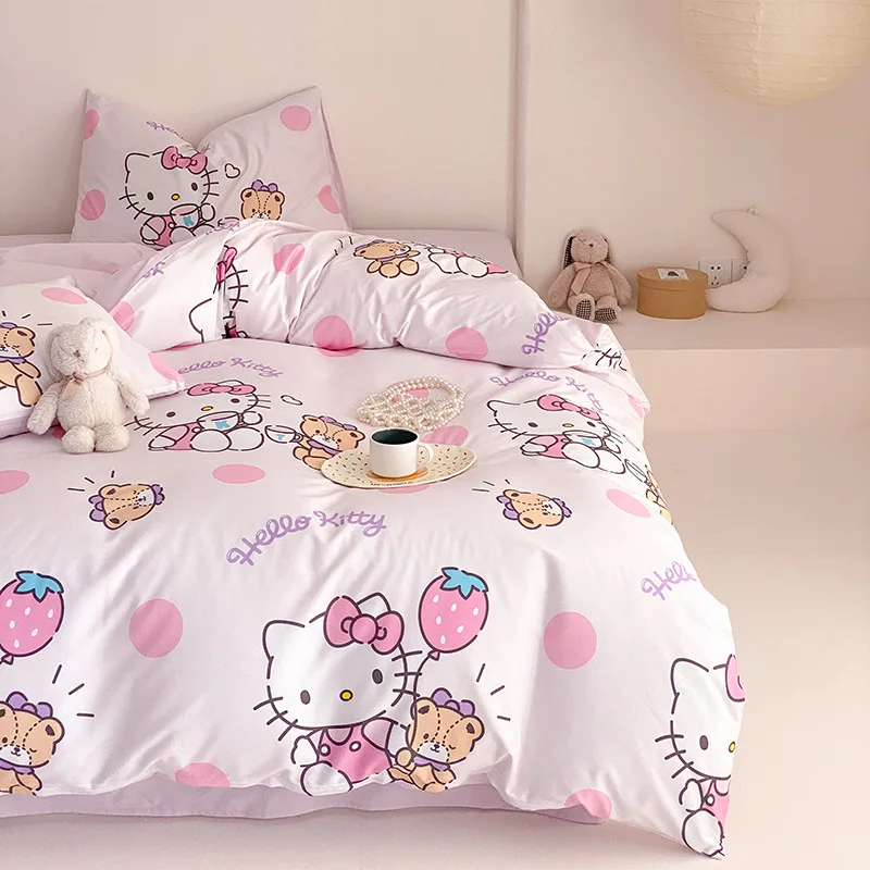 Cartoon Sanrio Hello Kitty Yugui Dog Cute Girl Style Pure Cotton Printed Four-piece Set Bed Sheet Quilt Pillowcase Accessories