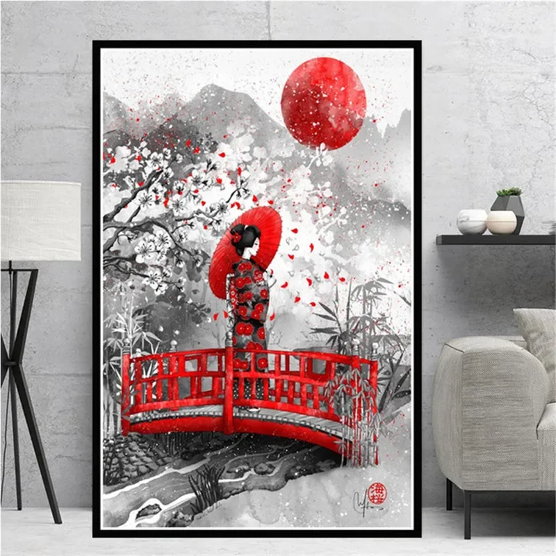 Japanese Anime Poster Zen Ink Bonsa Bushido Samurai Kanji Canvas Painting Wall Cuadro Prints Wall Art Picture Home Decoration