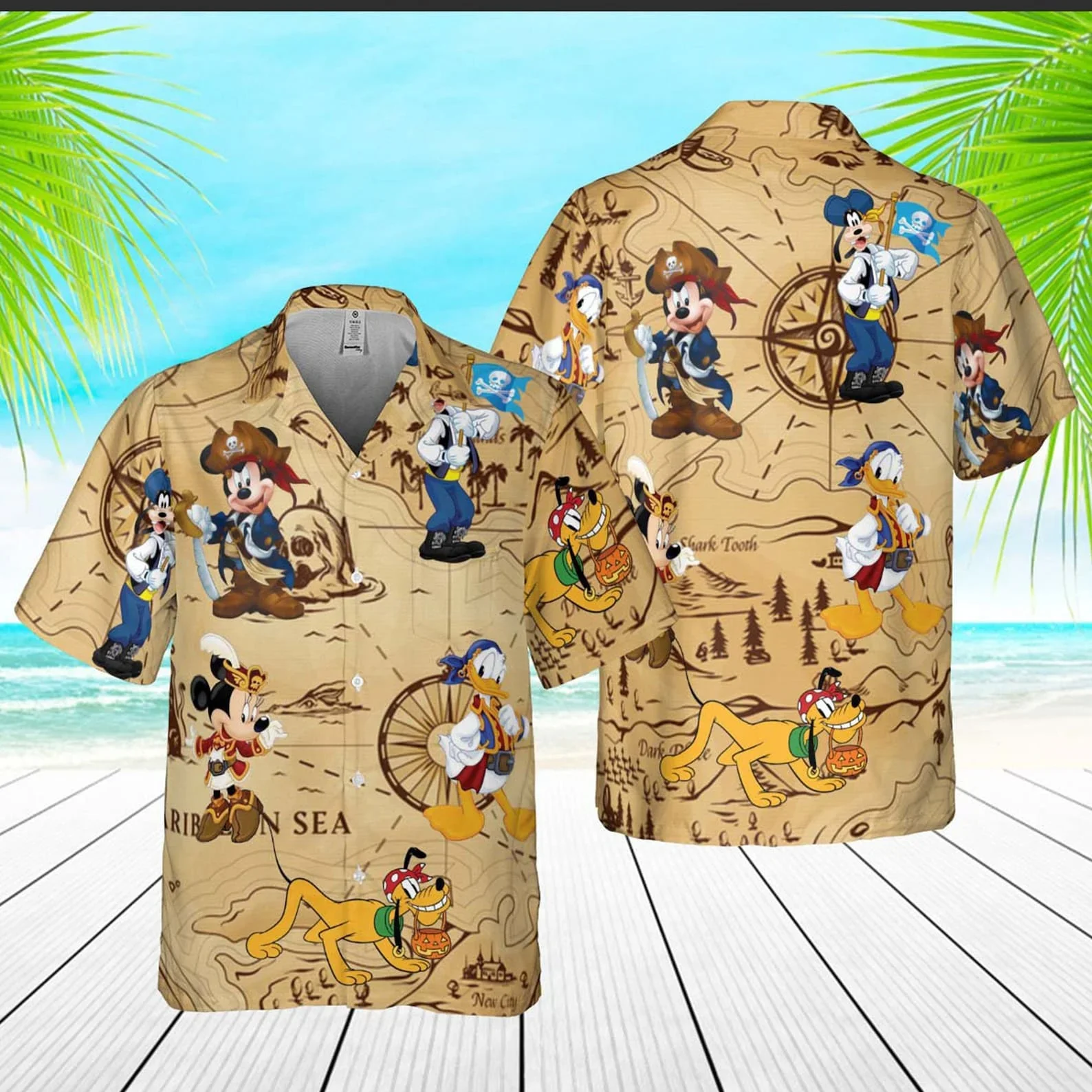 Disney Pirates of Caribbean Men's Hawaiian Shirt Disney Hawaiian Shirt Fashion Button Short Sleeve Shirt Mickey Hawaiian Shirt