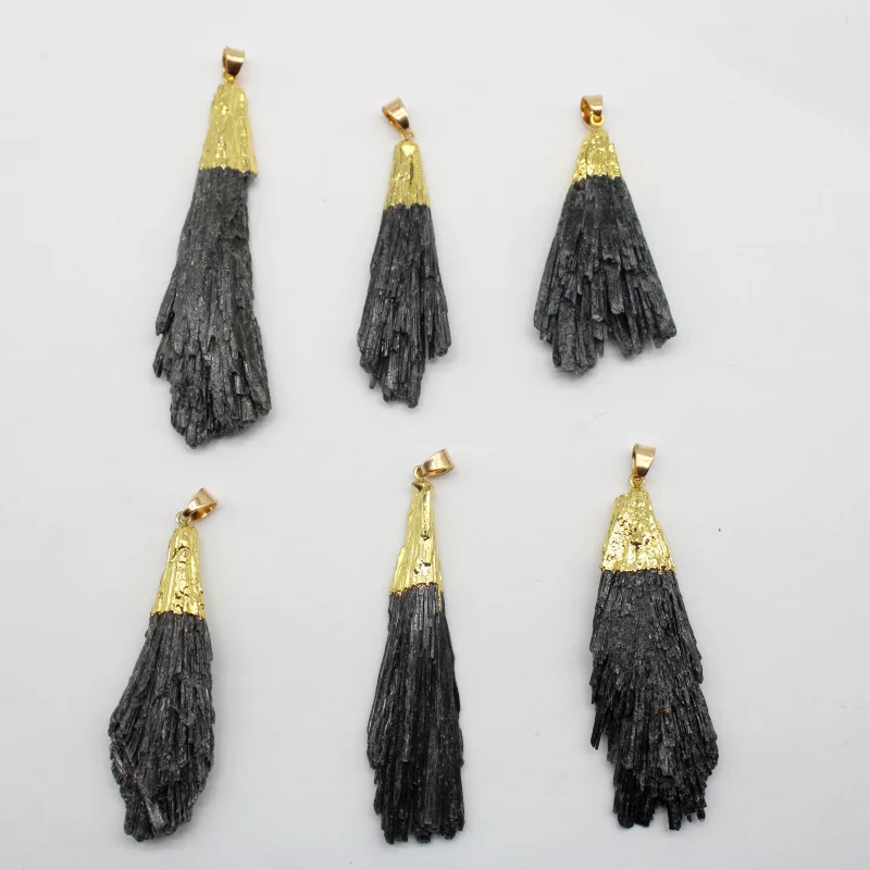 Natural Stone Gold-plated Irregular Shape Black Tourmaline Pendant for Diy Necklace Earrings Stone Gift Jewelry Decor 4pcs