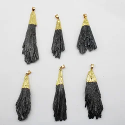 4pcs Natural Stone Gold-plated Irregular Shape Black Tourmaline Pendant for Diy Necklace Earrings Stone Gift Jewelry Decor