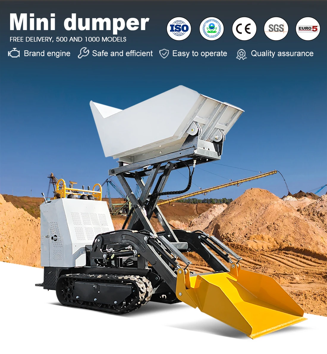 Mini-Dumper-Fabrik, individuell anpassbar, 700 kg Raupen-Dumper, EURO 5, EPA-zertifiziert, schnelle Lieferung, hohe Qualität zum Verkauf – Detail 2