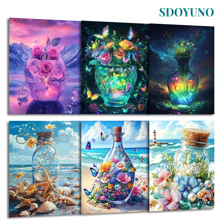 

SDOYUNO Painting By Number Adults Abstract still life glass bottle Handmade Digital oil paintings Set Wall Art Picture Canvas