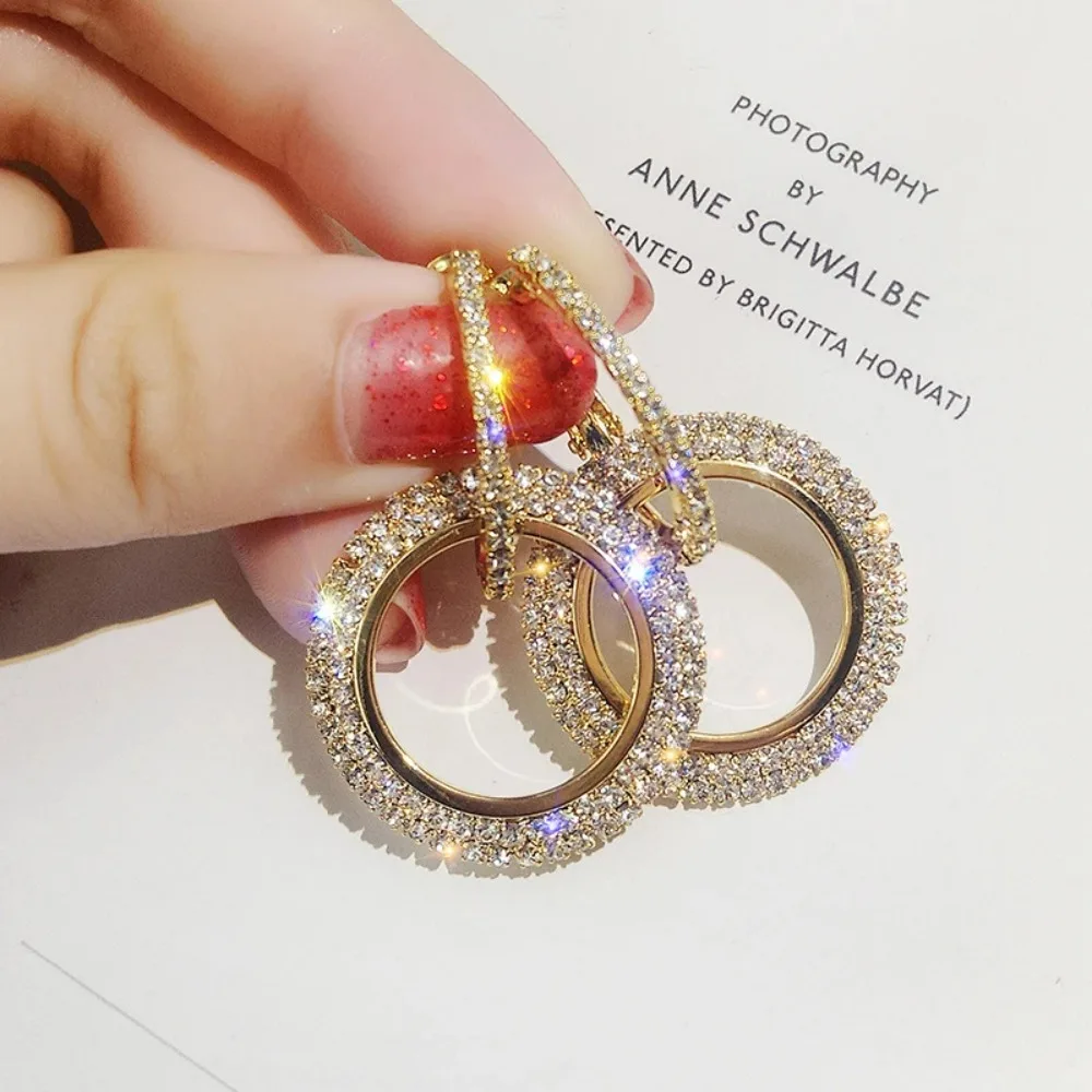 SUMENG 2024 Neue Mode Kreative High-grade Elegante Kristall Runde Gold Farbe Silber Ohrringe für Frau Hochzeit Schmuck