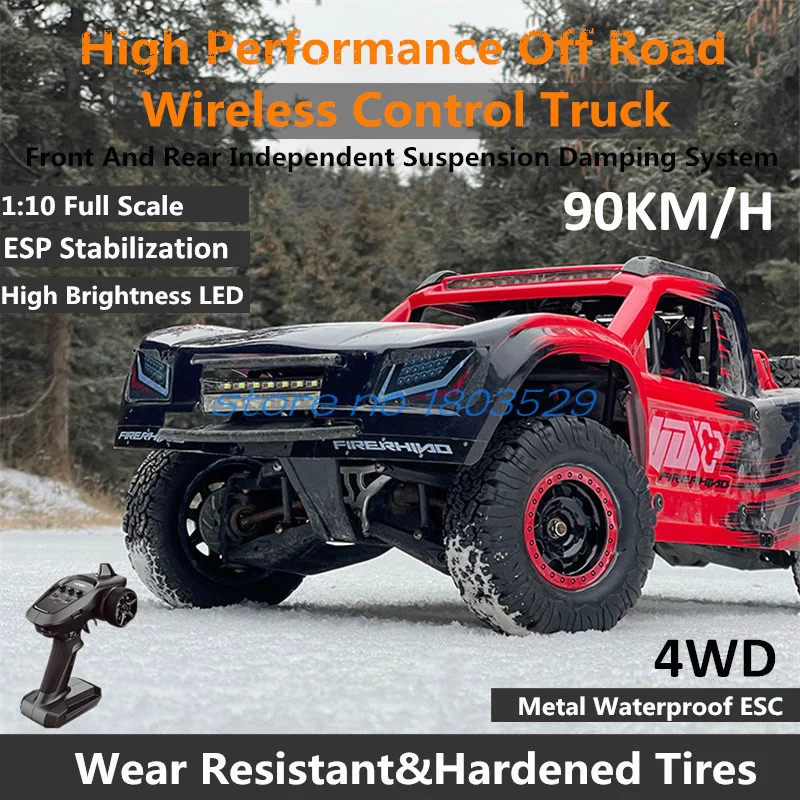 90KM/H 1:10 Radio Control Car 60CM 8CH 4WD High Speed Metal Hydraulic Shock Absorber Brushless Waterproof Highlight RC Car Truck