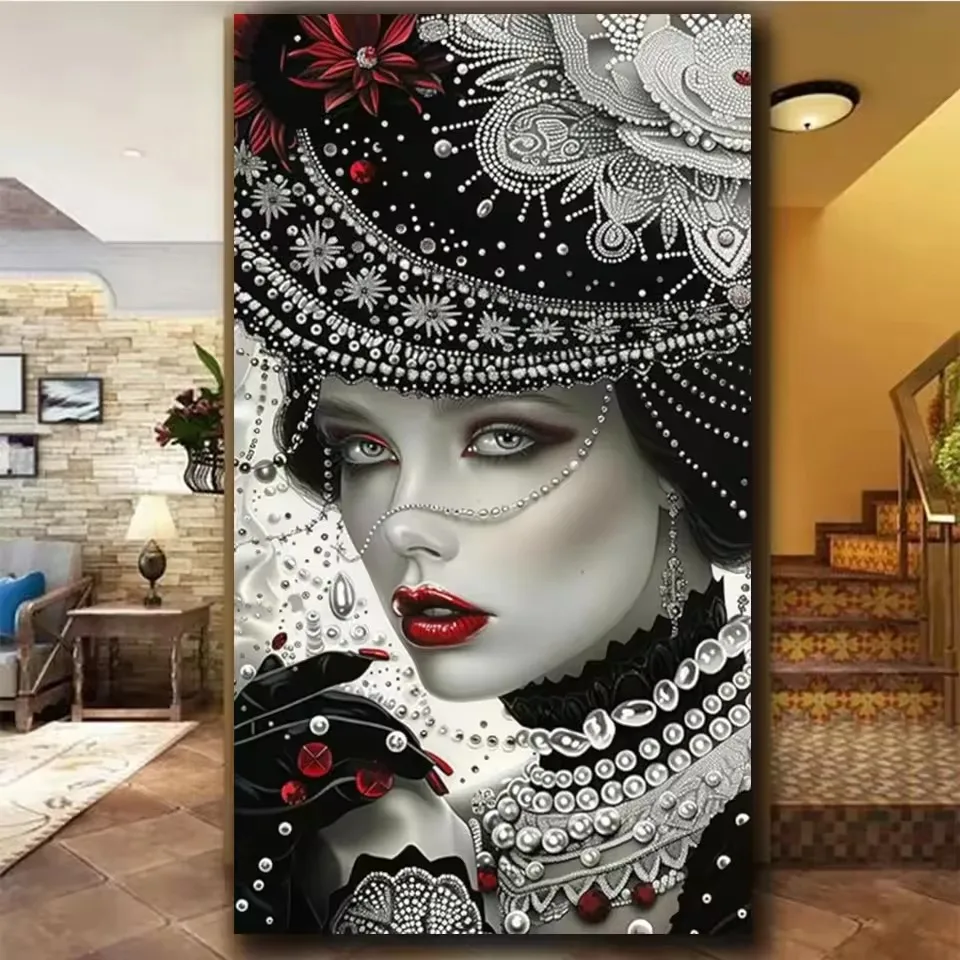 

Lady in Black and White Red Lips 5D Diamond Art Diy Diamond Painting Full Diamond Mosaic Jewelry Cross Stitch For Home Decor