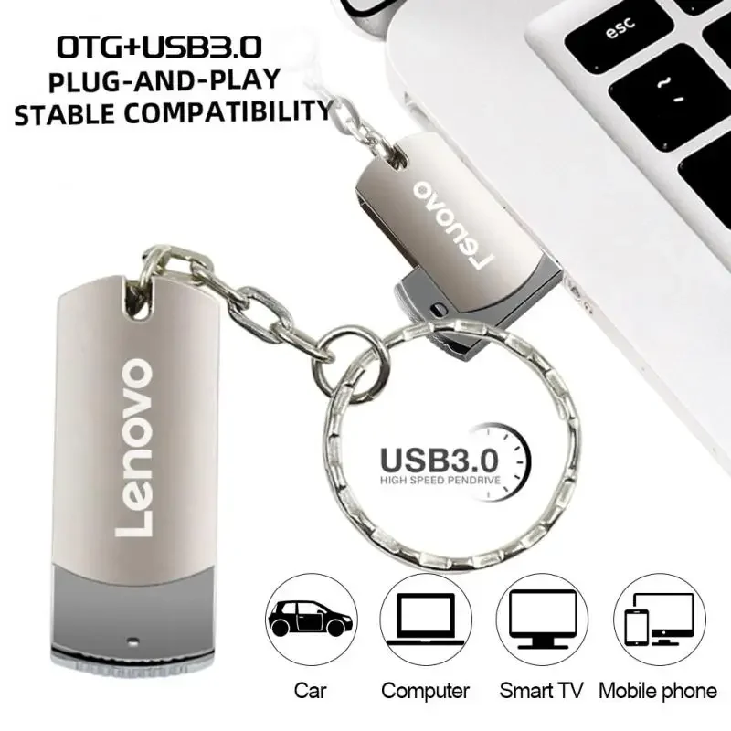 Lenovo-16 tb usb flash drive, memória tipo c, impermeável, metal, alta velocidade, original