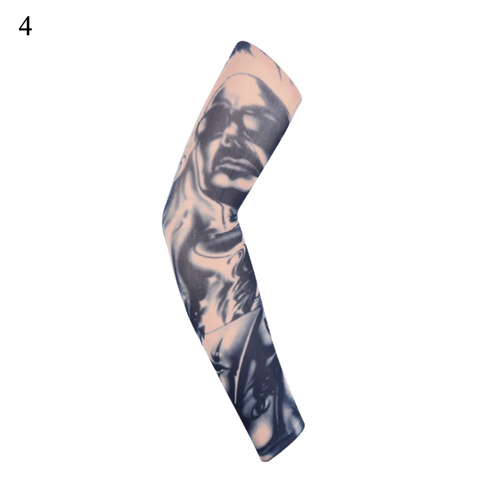 1PC 2024 New Men Long Fake Warmers Summer Tattoo Sleeves Sun Protection Cover Outdoor Gloves Driving Ice Silk Arm Sleeves Women