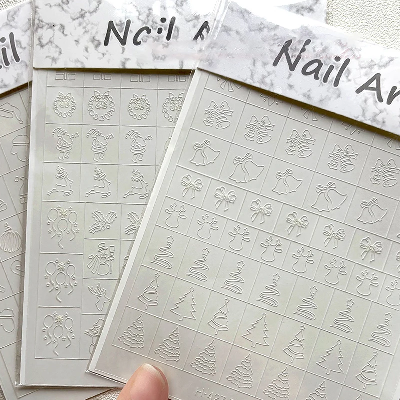 Airbrush French Manicure Tips Airbrush Stencil For Nails Winter Snowflake Snow Tree Christmas Decors Hollow Nail Stickers