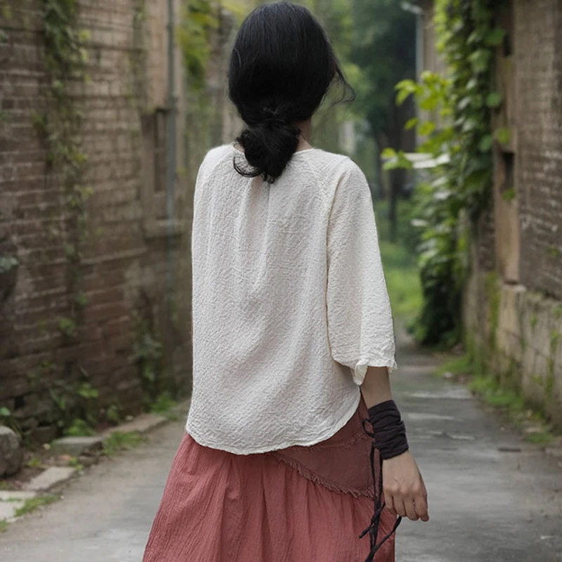 Frauen Casual Bluse Shirt Neue Ankunft 2025, Sommer Vintage Stil Oansatz Einfarbig Lose Bequeme Weibliche Tops Shirts M1500