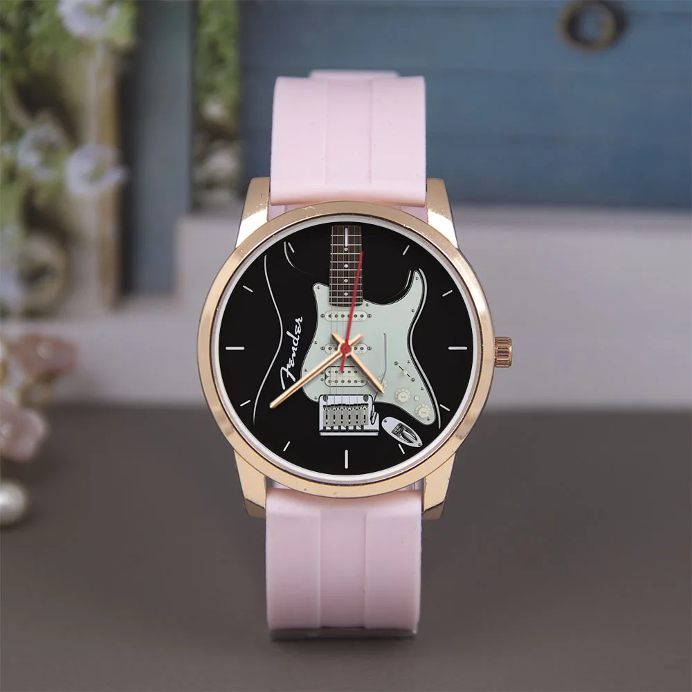 Guitar Bass Pattern Universal for Men Women Souvenir Composer Rose Gold Man Watch Silver Watches Black Bracelet Gift Clock