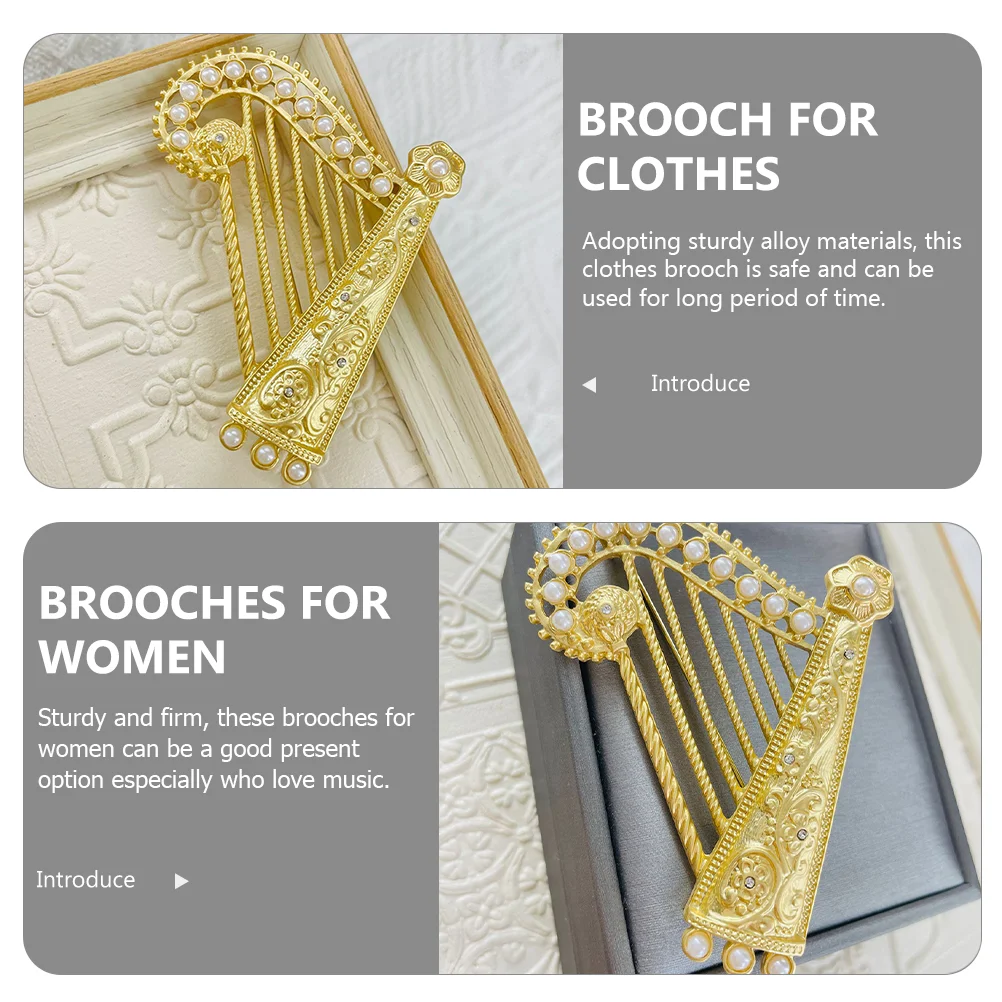 Harp Brooch Music Pin Quilting for Clothes Lapel Tie Alloy Instrument