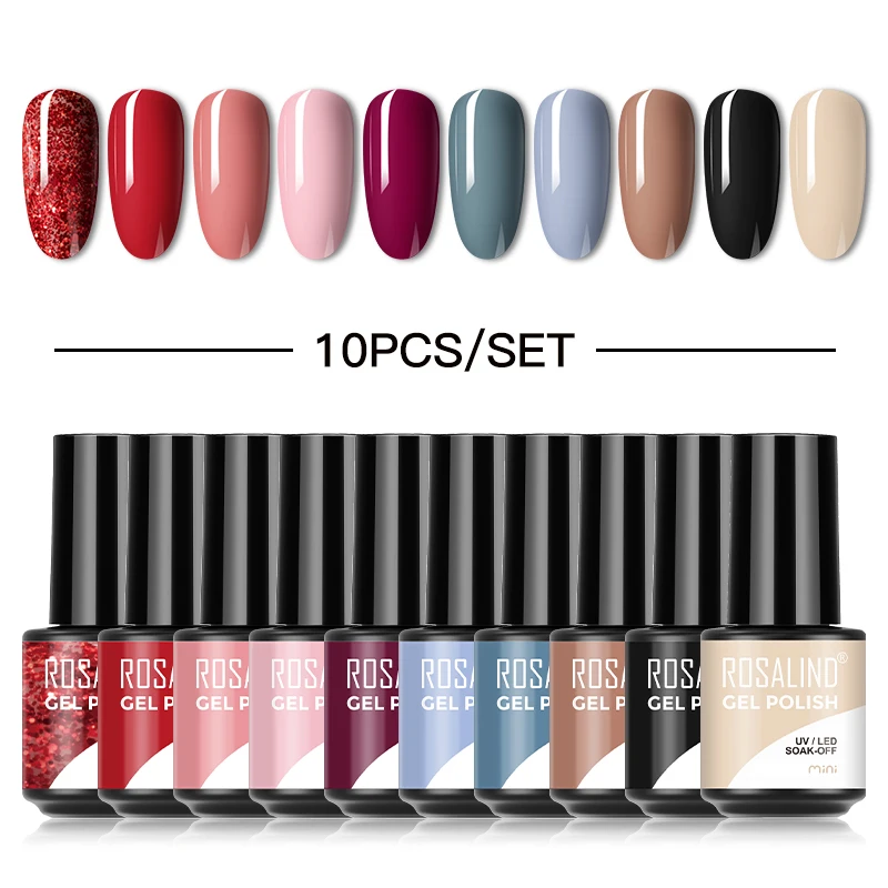 Rosalind 10 Stuks Set Gel Nagellak Hybride Vernis Semi Permanente Uv Nagel Gel Kunst Doorweekt Nagellak Basis Top Jas Uv Led Lamp