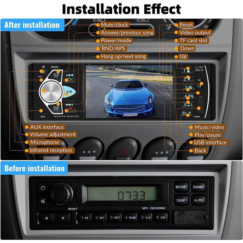

Car Radio Bluetooth FM USB Autoradio 4.1 Inch Support Rear View Mirrolink Steering Wheel Control