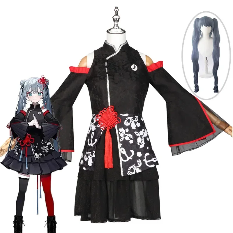 

39Culture Miku Cosplay Chinese Costume Wig Miku Mysterious Black Fashion Dress Set Halloween Uniform Christmas Gift For Girls