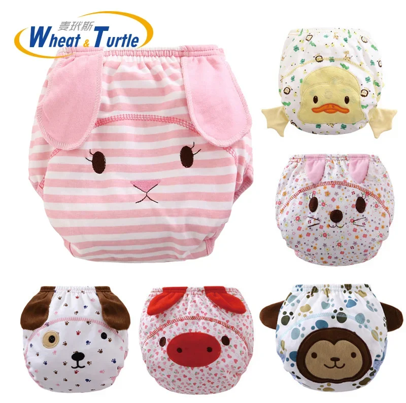 1Pcs Mother Kids Baby Bare Cloth Diapers Animal Pattern Reusable Infants Children Cotton Diaper Training Panties Nappy Changing