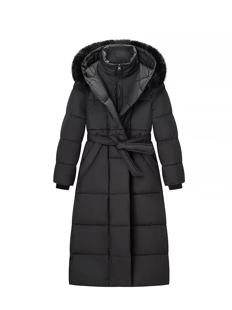 HH Women's Fashion Winter Jackets Solid Hooded High Collar Long Sleeves Lace-Up Decoration Pocket Zipper Female Casual Coats