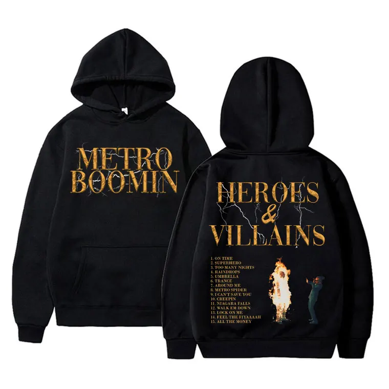 

Rapper Metro Boomin Heroes & Villains Double Sided Print Hoodie Male Hip Hop Trendy Streetwear Men Fleece Oversized Sweatshirt