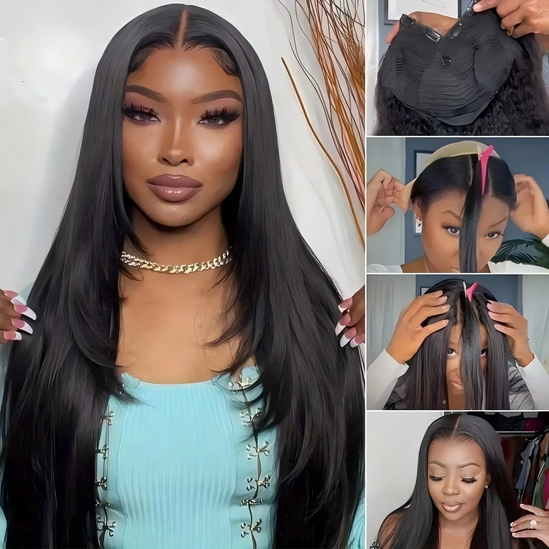 

40-дюймовый прямой парик V-образной формы из натуральных волос без необходимости оставлять свои волосы наружу, U-образный парик без клея, прямой парик из натуральных волос с предварительно выщипанными прядями, улучшенный V-образный парик