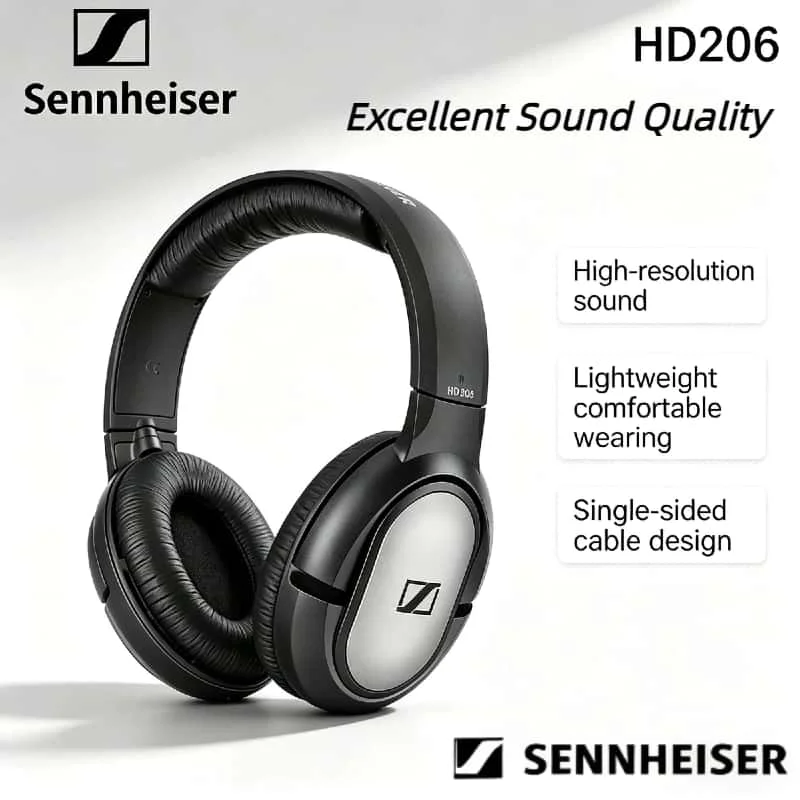 Sennheiser HD206 Over Ear Monitor Headphones Professional Studio DJ Headset HiFi Stereo Bass Wired Audio Earphone 3.5mm