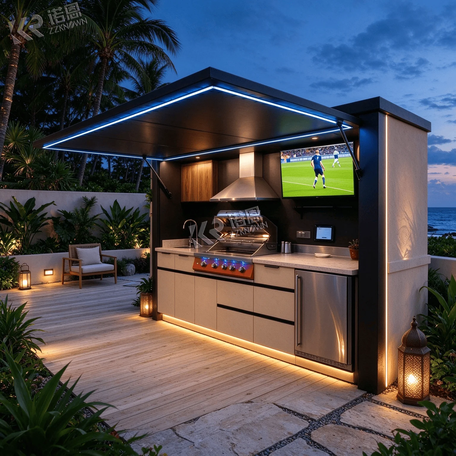 Aluminum Outdoor Kitchen Cabinet Modern Mediterranean Design Marble Countertop Modular Grill Module BBQ Island OEM ODM Private