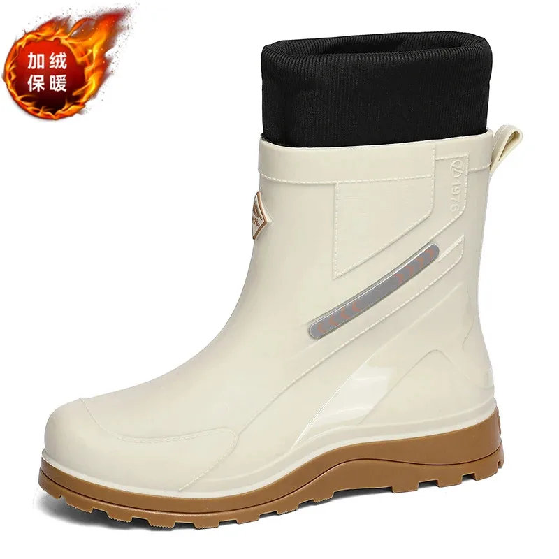 

NewMen'S Rain Boots Rainproof Waterproof, Fleece And Warm, New Mid-Calf Snow Boots For Autumn And Winter
