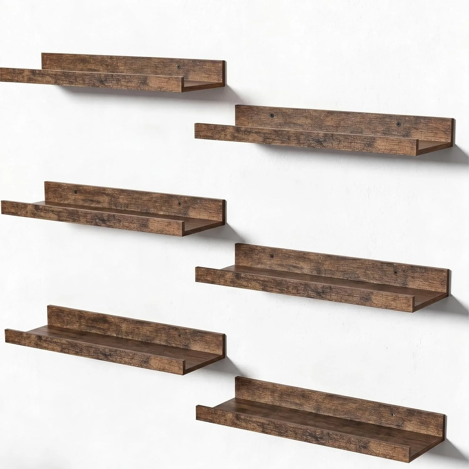 

6 Pack Wooden Floating Shelves Wall Mounted Storage Shelf For Bathroom Bedroom Living Room Kitchen