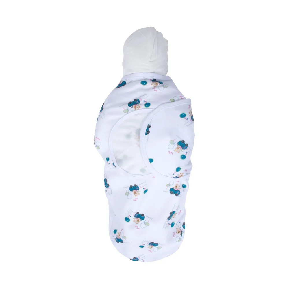 Blue Color Car User Bear Patterned İnterlok Bebe Swaddle