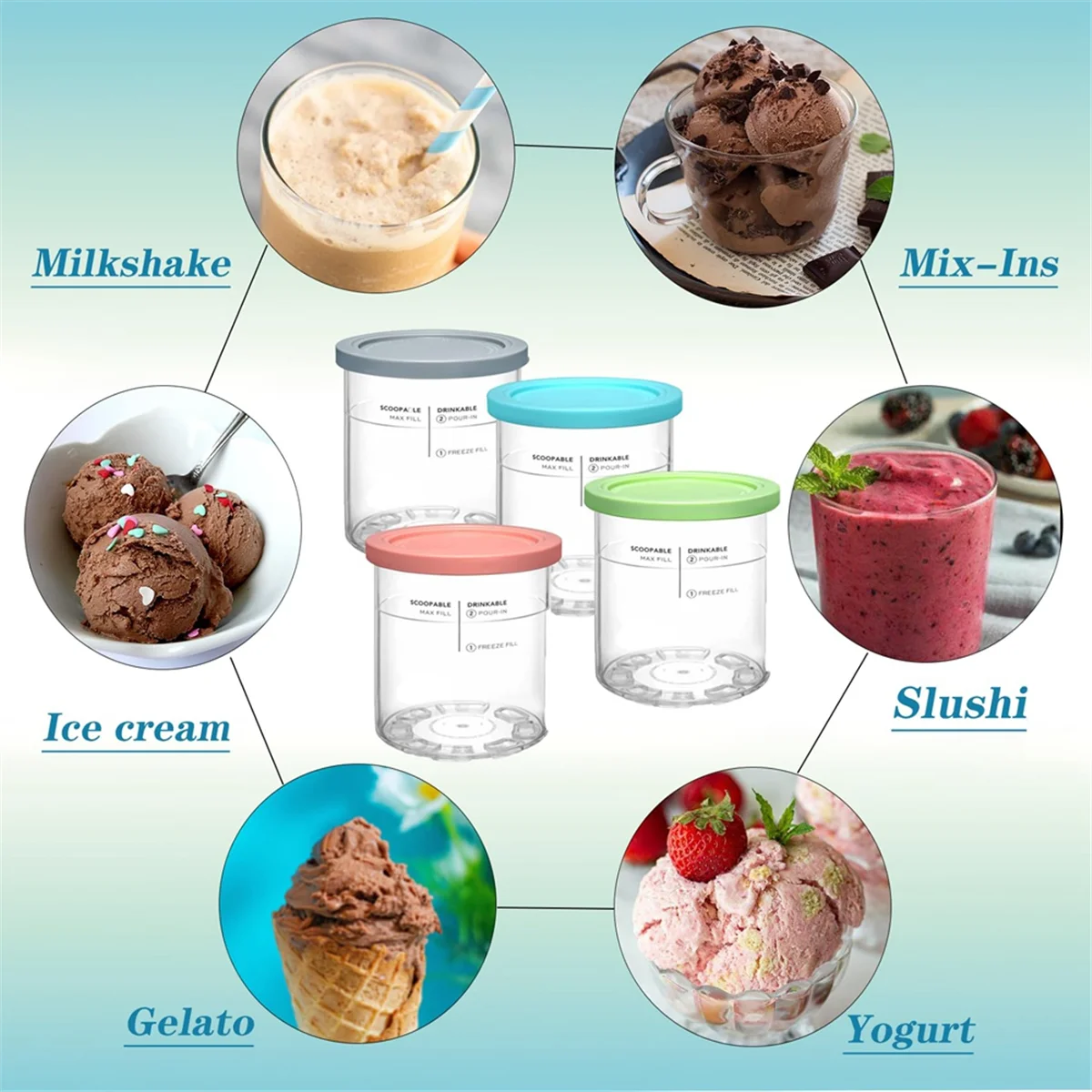 A48I Ice Cream Containers Replacement for Ninja Creami Pints and Lids 24oz Cups Creami Deluxe NC501 NC500 Series with Scoops