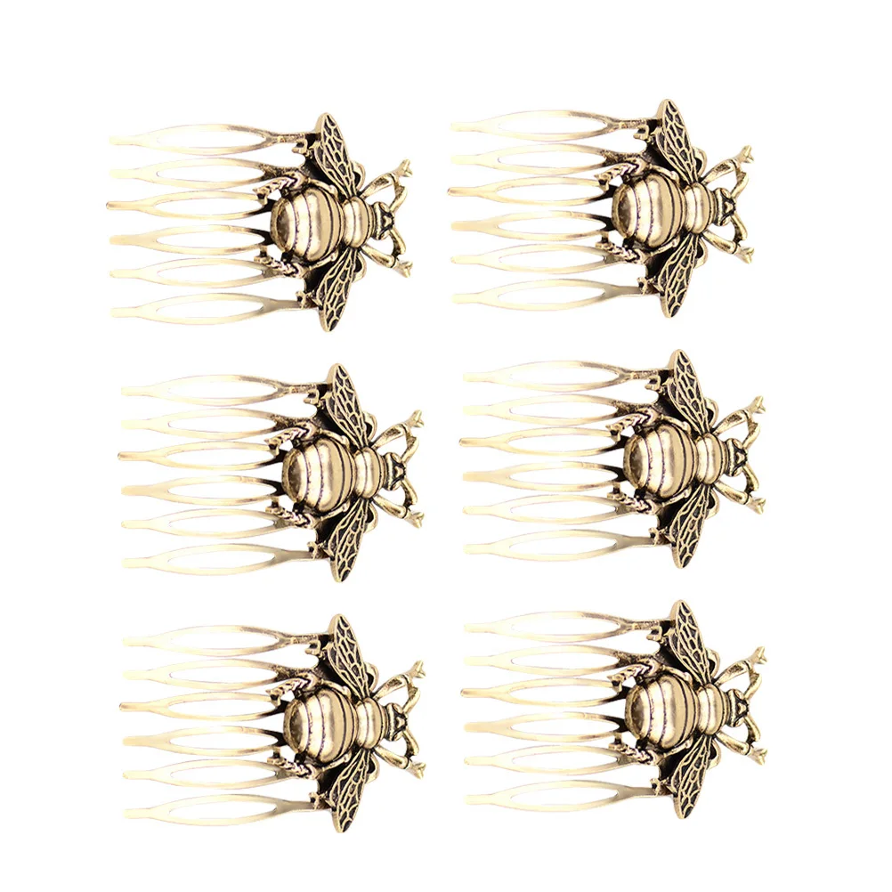 6 قطع مشط شعر على شكل نحلة مصنوع من خليط معدني عتيق ومشط إدخال للنساء وإكسسوارات شعر عصرية أنيقة للارتداء اليومي #5