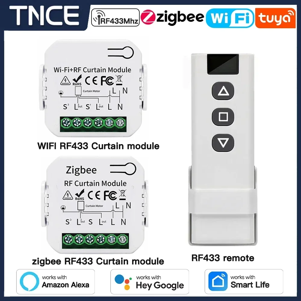 TNCE Tuya Wifi/Zigbee Curtain Breaker RF433mhz Shutter Motor Breaker Switch module APP Voice Works With  Alexa Google Home