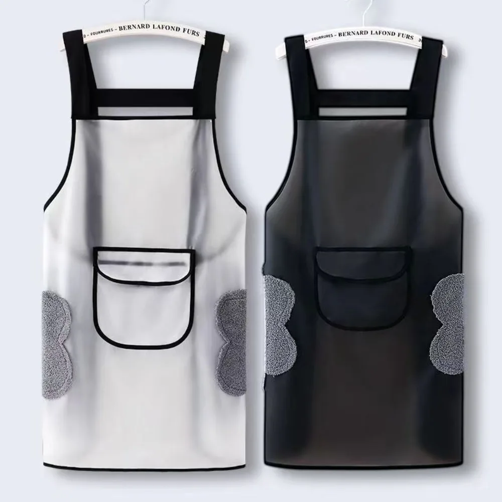 75CM PVC Kitchen Apron Waterproof Transparent Black Work Apron Dirt-Proof Oil Resistant Cleaning Aprons Household Cleaning Tools