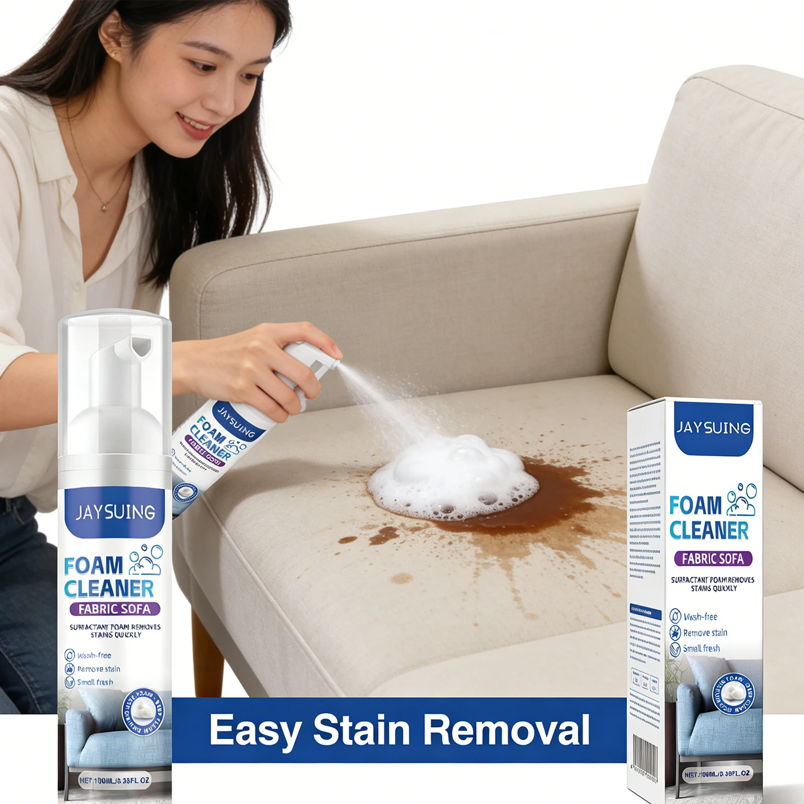 Nettoyant pour canapé en mousse, élimine les taches tenaces, élimine les odeurs, formule efficace, n'endommage pas le canapé, maintient la douceur, nettoyant pour tissus