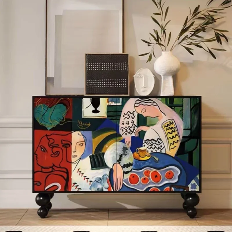 

American retro light luxury living room home solid wood side cabinet