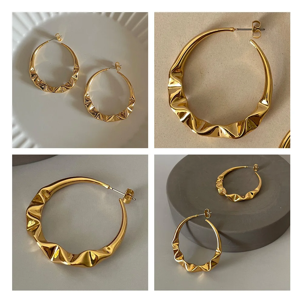 ENFASHION Irregular Hoop Earrings For Women Gold Color Fashion Jewelry Wave Circle Earring Boucle Oreille Femme Party E211272