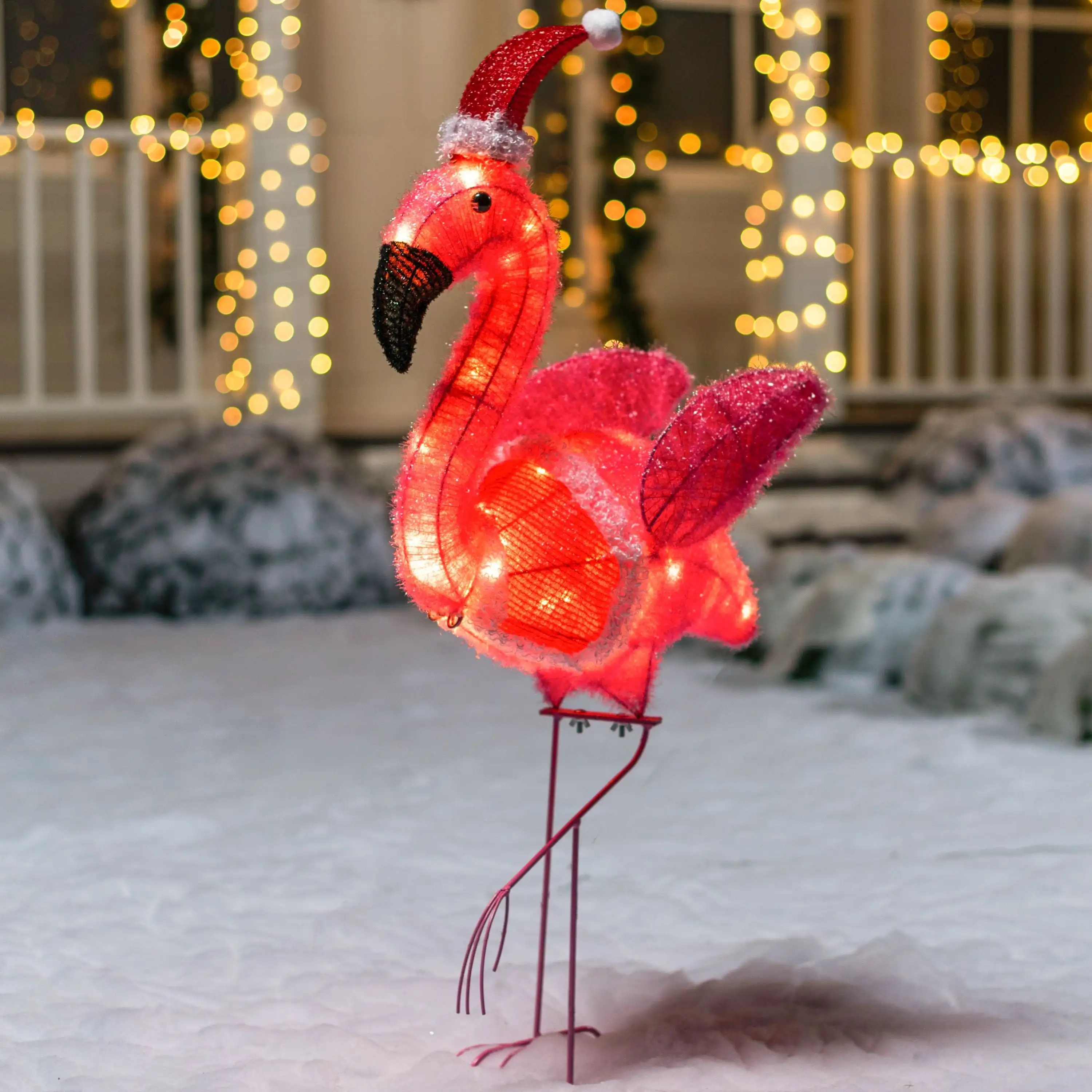

JOYFY 3 FT Flamingo Yard Light Christmas Outdoor Decorations with Stakes 30 Pre-Lit LED for Christmas Yard Light Decorations