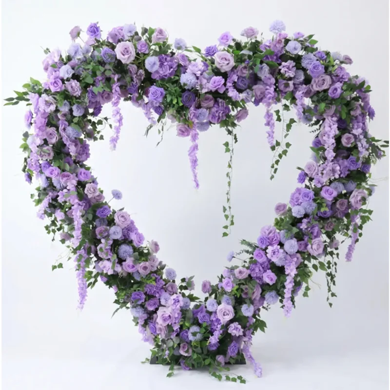 Lavendelviolette herzförmige künstliche Rosenranke Blumenarrangement Hochzeits-Hintergrund Valentinstag Event-Dekoration – Detail 2
