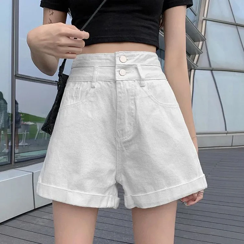 

Summer Lady Classic Fashion High Waist Jeans Female Solid Color Denim Shorts Women Korean Fashion Leisure Short Pants