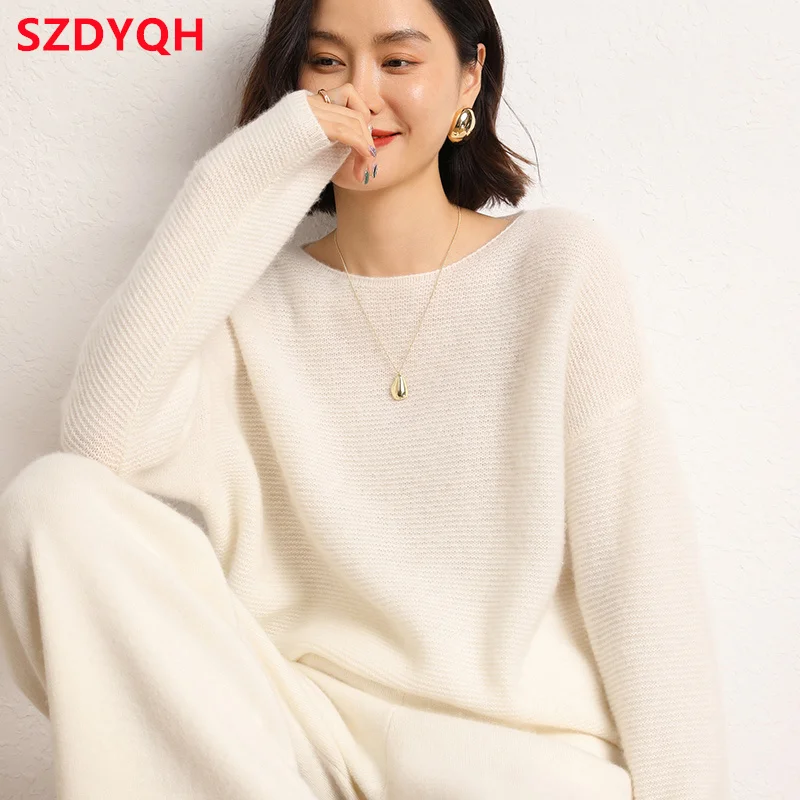 2023 Autumn Winter Women\'s 100% Cashmere Sweater O-Neck High Quality Soft Warm Pullover Female Loose Large Size Knitted Jumper