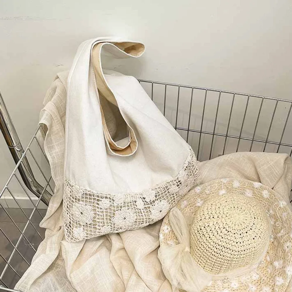 

с кружевной лентой, однотонная тканая сумка, полая пляжная сумка, пляжная сумка с цветком, большая вместительная сумка, полая сумка на плечо