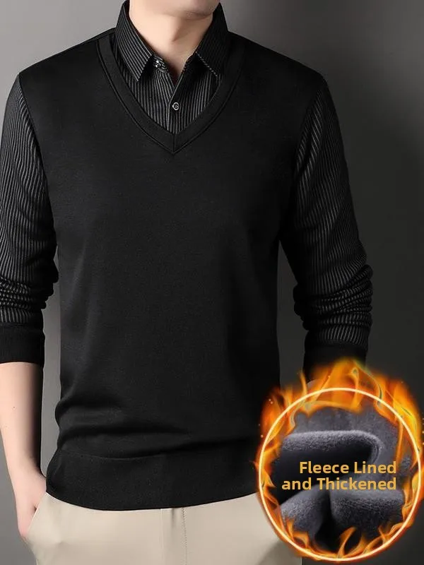 Maglione lavorato a maglia in due pezzi finto da uomo con colletto irt Thiened Fce strato base caldo inverno Faion Ci Sle Long Sve