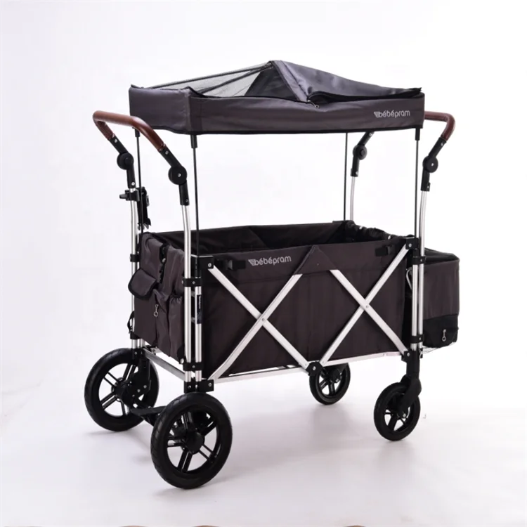 Baby Kid Wagon Folding Stroller With Canopy Children Bench 4 Seats Heavy Duty Wagon