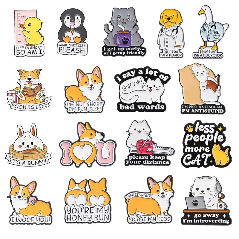 Animal Brooch Cartoon Cute Funny Puppy and Kitten Series Set Metal Badge Small Jewelry Wholesale Bag Pins for Caps Cap Pin Lapel